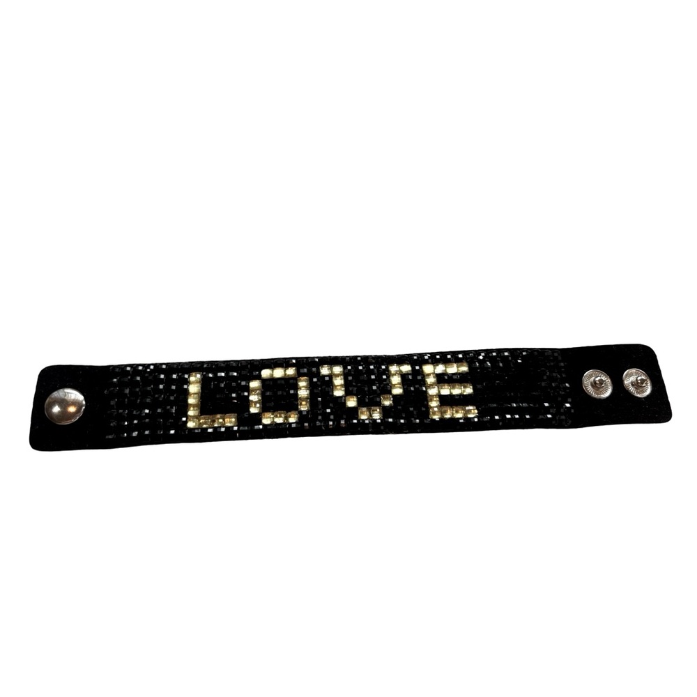 Crystal Beaded Cuff Bracelet with 'LOVE' Design‎